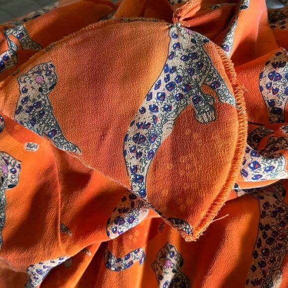 Vintage Piano Silk Orange Cheetah Print Button-Up Shirt - Picture 6 of 6